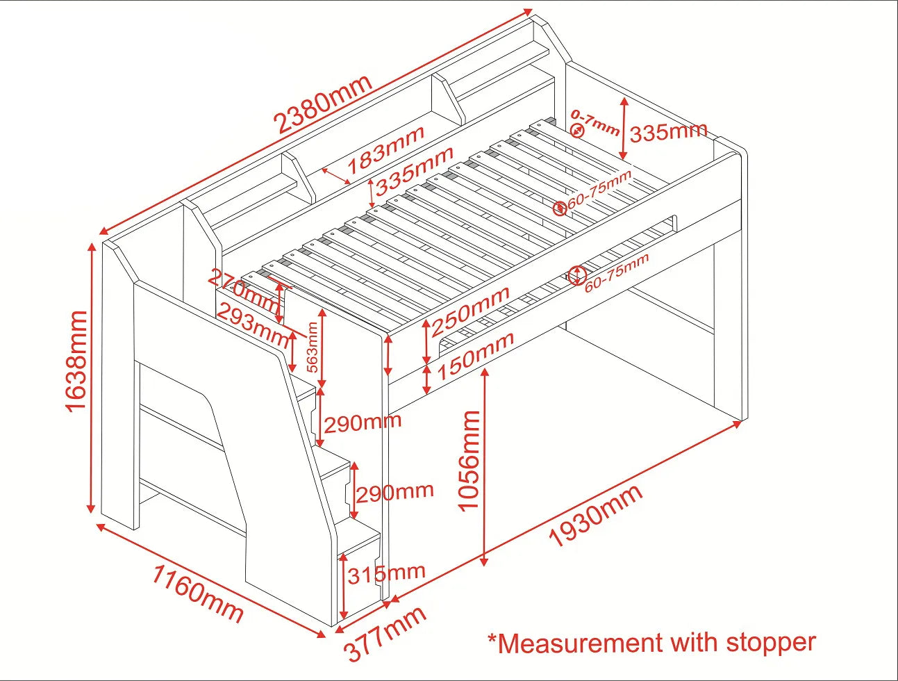 Flair Stepaside Staircase High Sleeper Workstation - Grey