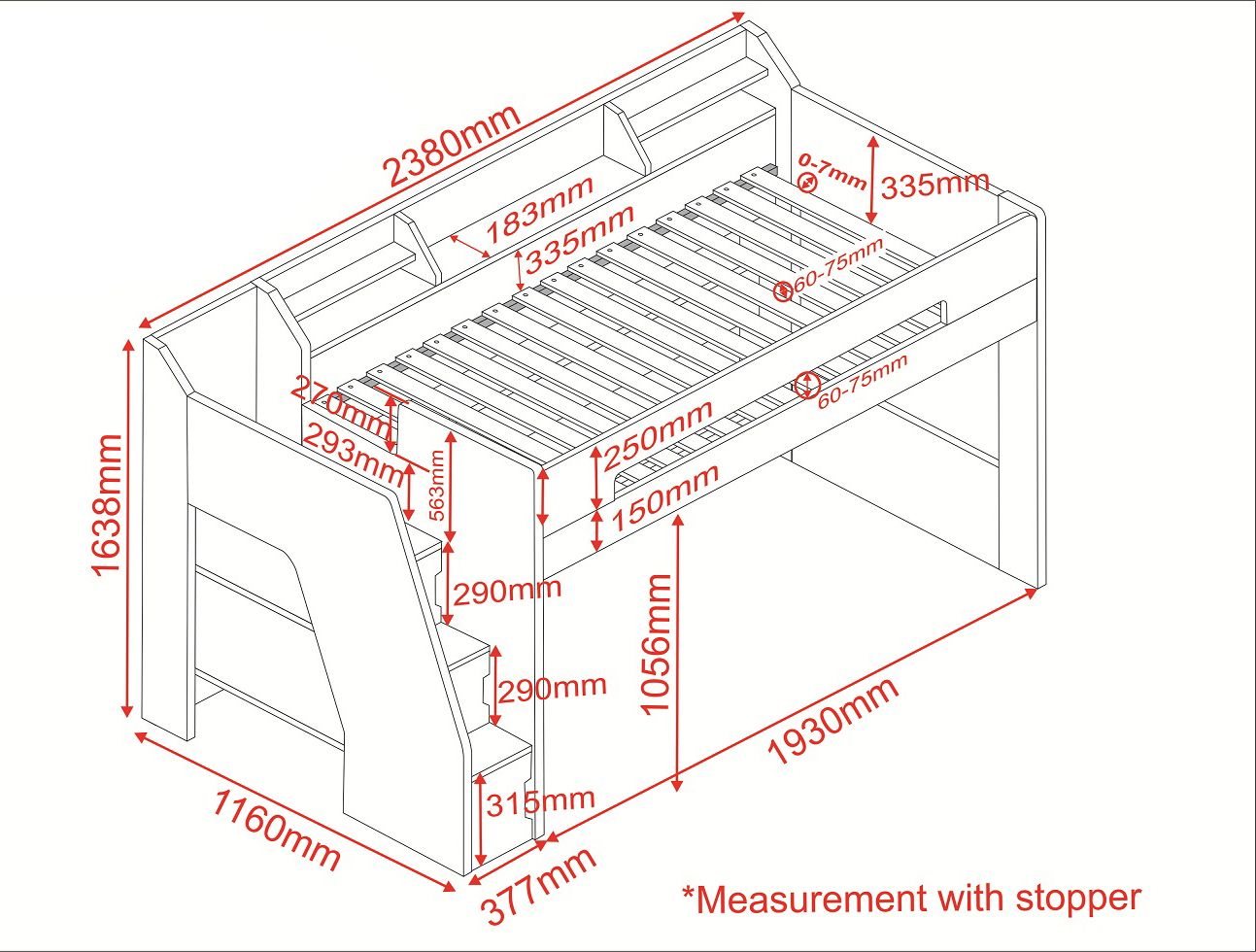 Flair Stepaside Staircase High Sleeper Storage Station - Grey