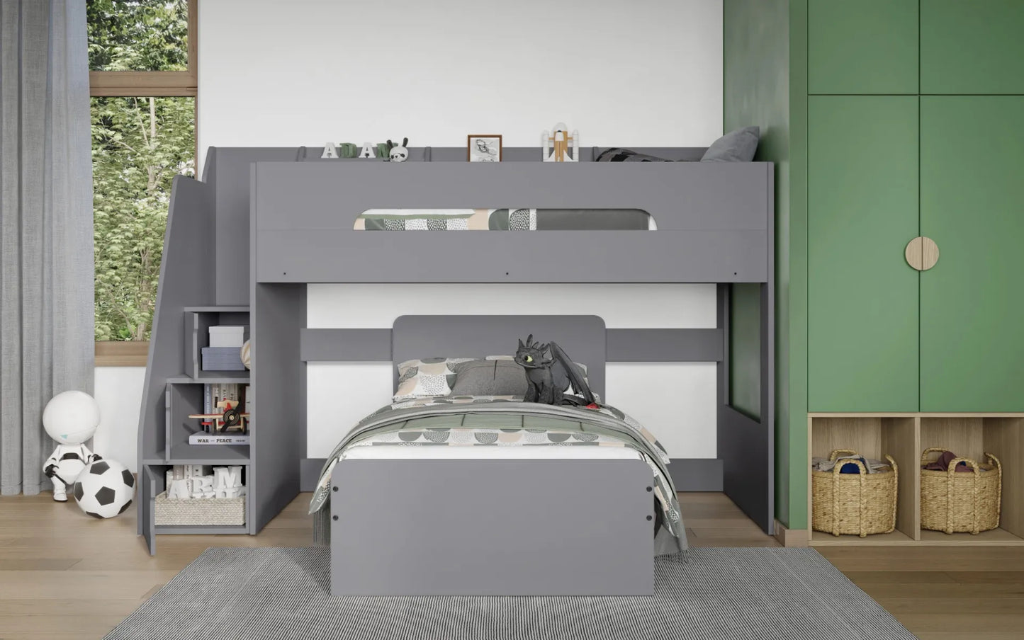 Flair Stepaside Staircase L Shaped Bunk Bed with Storage - Grey