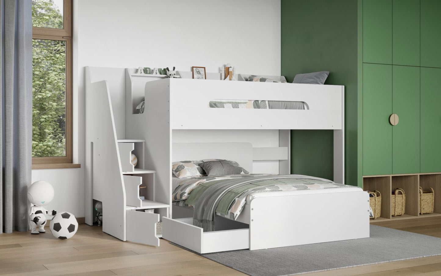 Flair Stepaside Staircase L Shaped Triple Bunk Bed - White