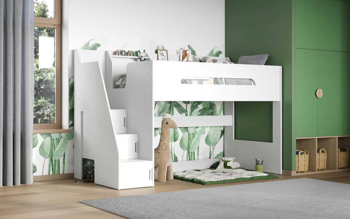 Flair Stepaside Staircase High Sleeper Bed - White