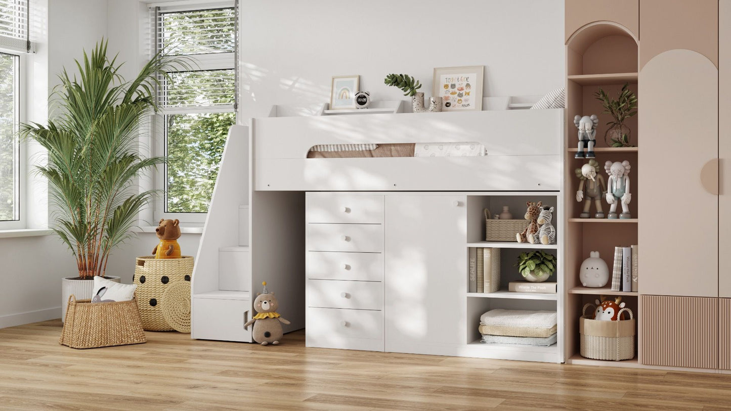 Flair Stepaside Staircase High Sleeper Storage Station - White