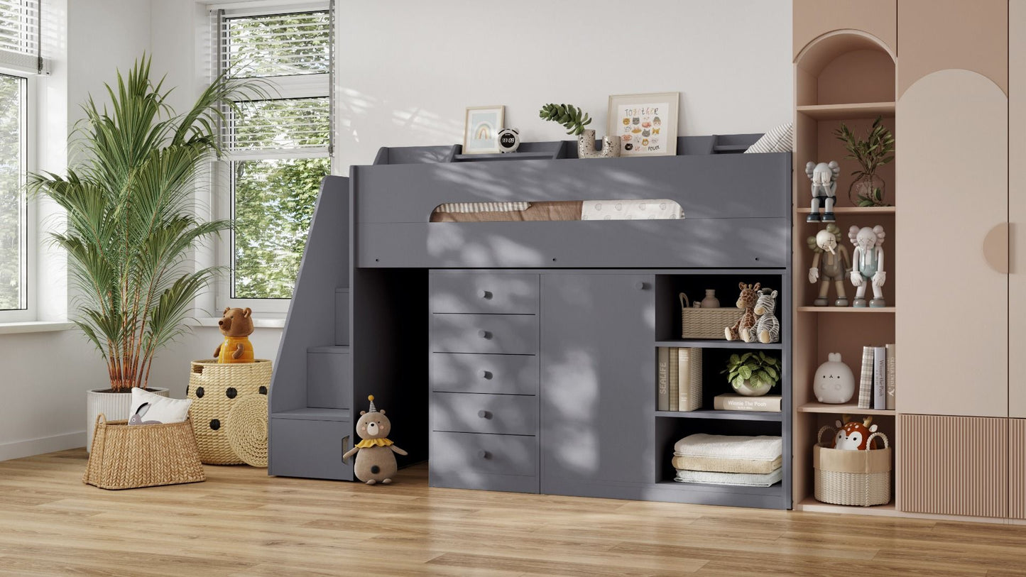 Flair Stepaside Staircase High Sleeper Storage Station - Grey