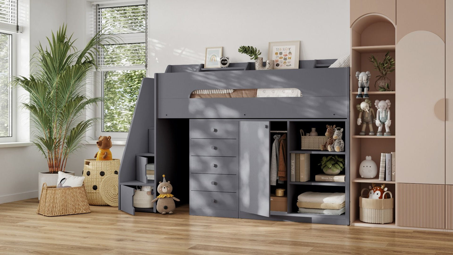 Flair Stepaside Staircase High Sleeper Storage Station - Grey