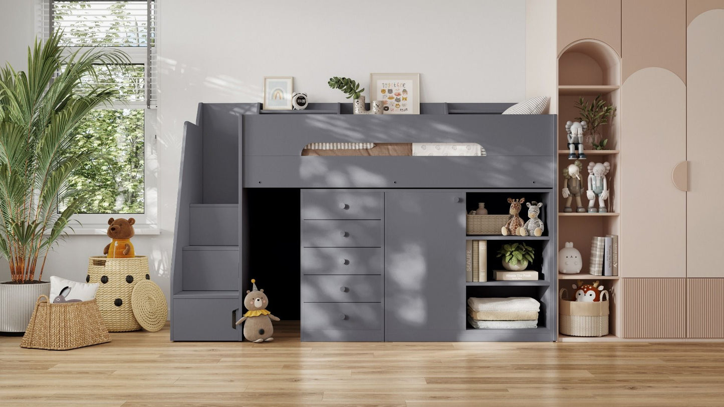 Flair Stepaside Staircase High Sleeper Storage Station - Grey