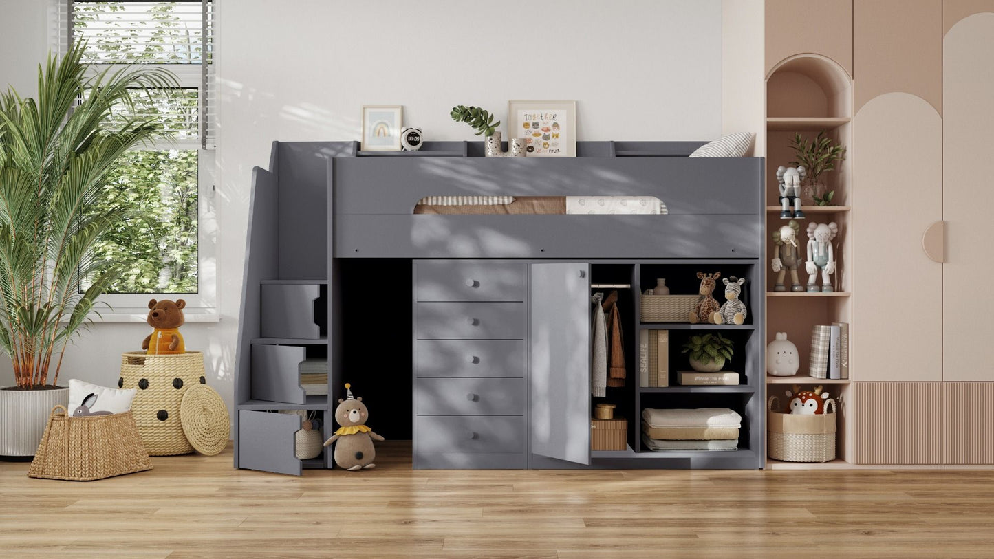 Flair Stepaside Staircase High Sleeper Storage Station - Grey