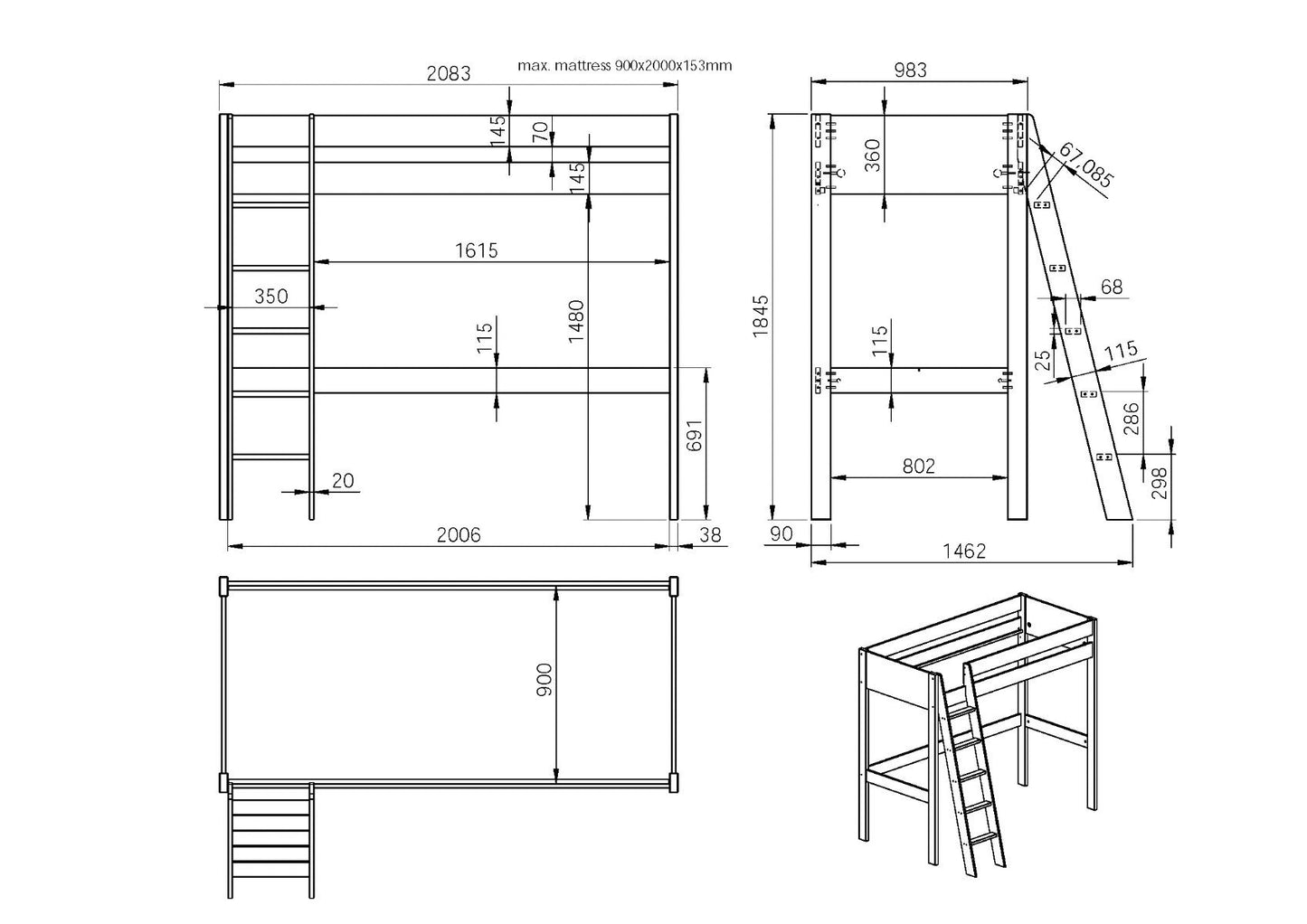 Noomi Tera Solid Wood Highsleeper Frame(FSC-CERTIFIED)