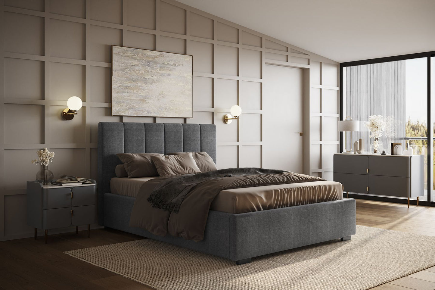 Flair Grey Waltz Fabric Ottoman Bed