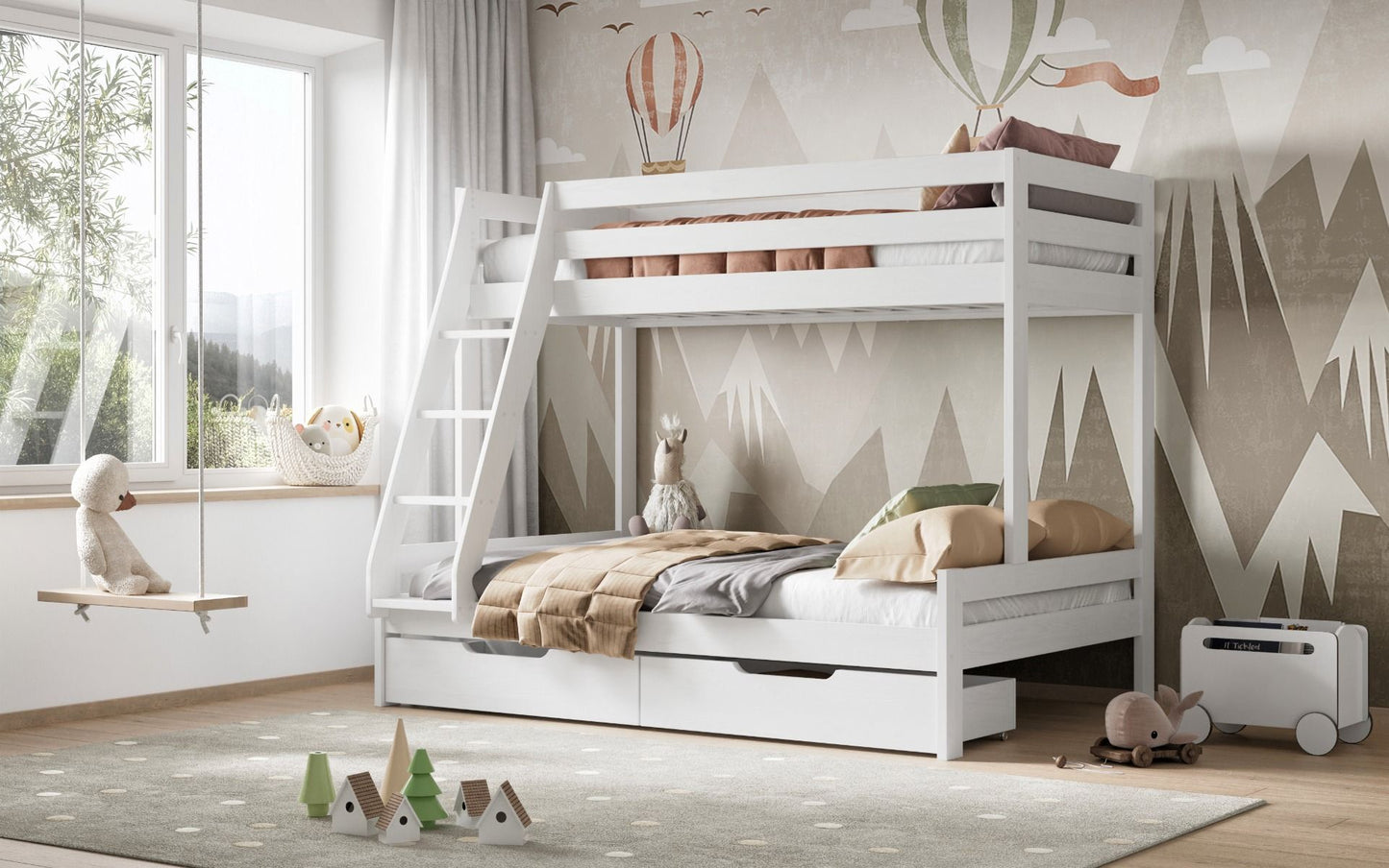 NOOMI NORA SOLID WOOD TRIPLE BUNK BED WITH OPTIONAL STORAGE (FSC-CERTIFIED)