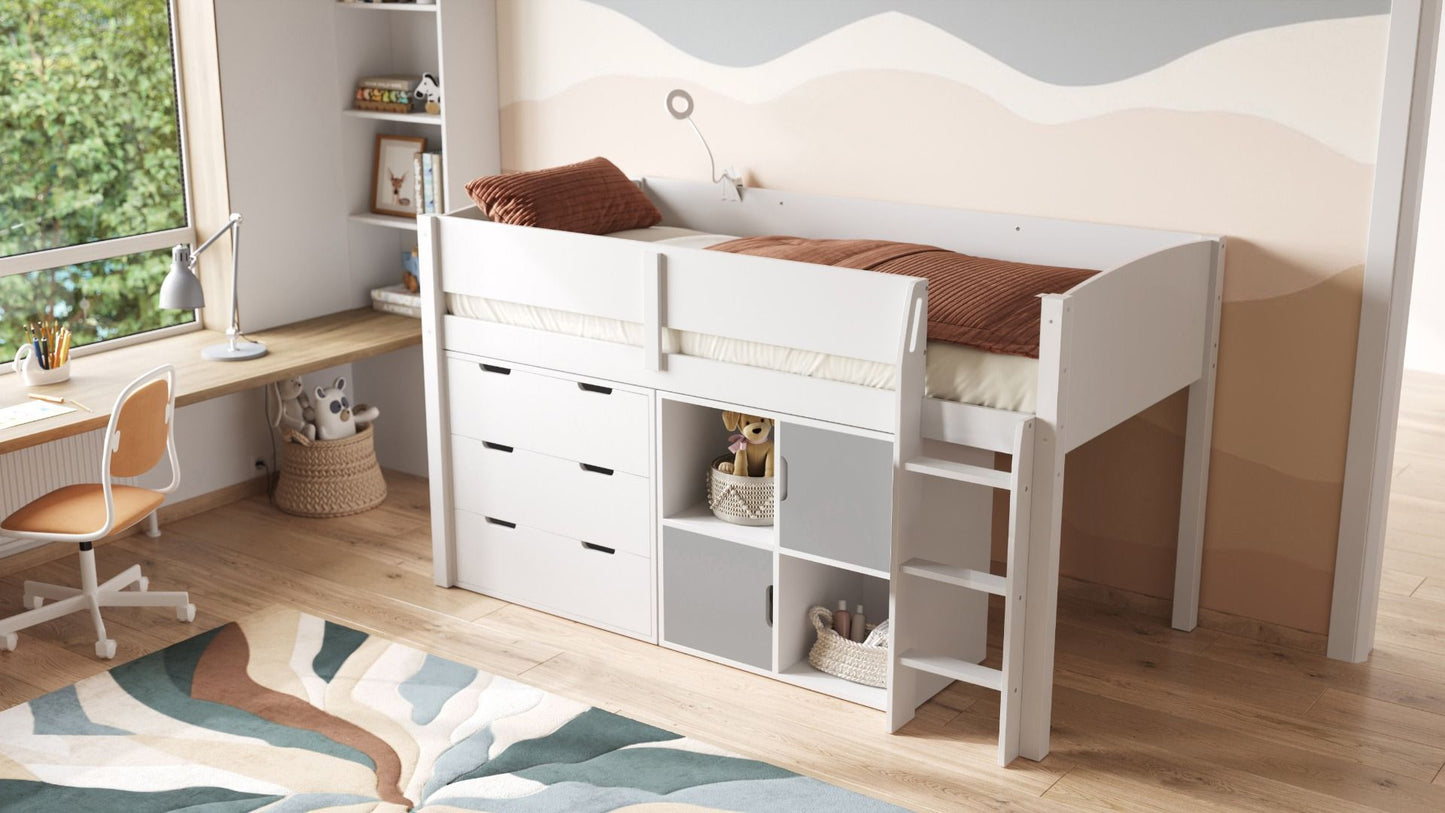Flair Loop Midsleeper Bed Full Storage Set With Doors