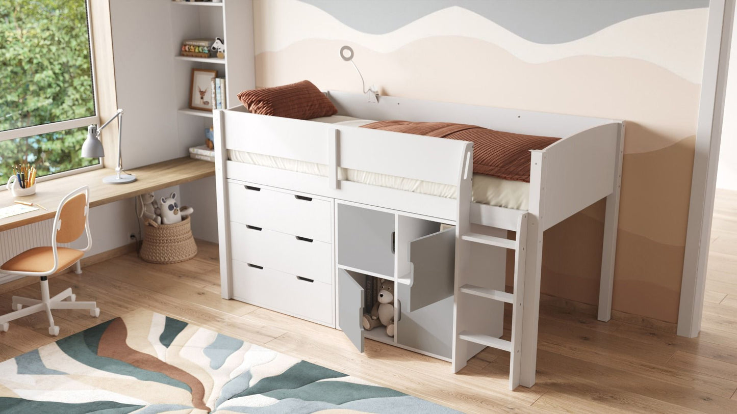 Flair Loop Midsleeper Bed Full Storage Set With Doors