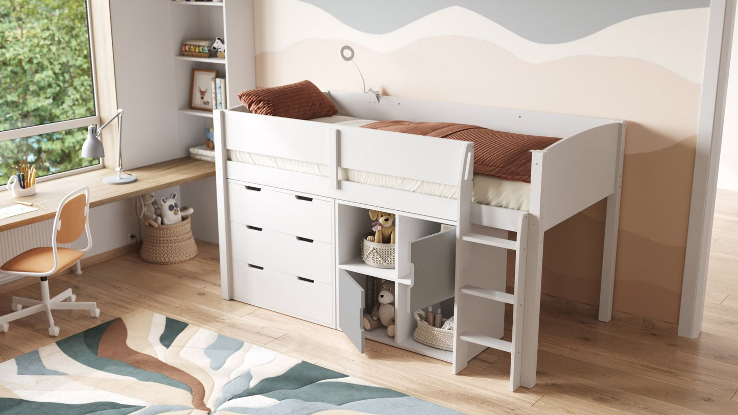 Flair Loop Midsleeper Bed Full Storage Set With Doors