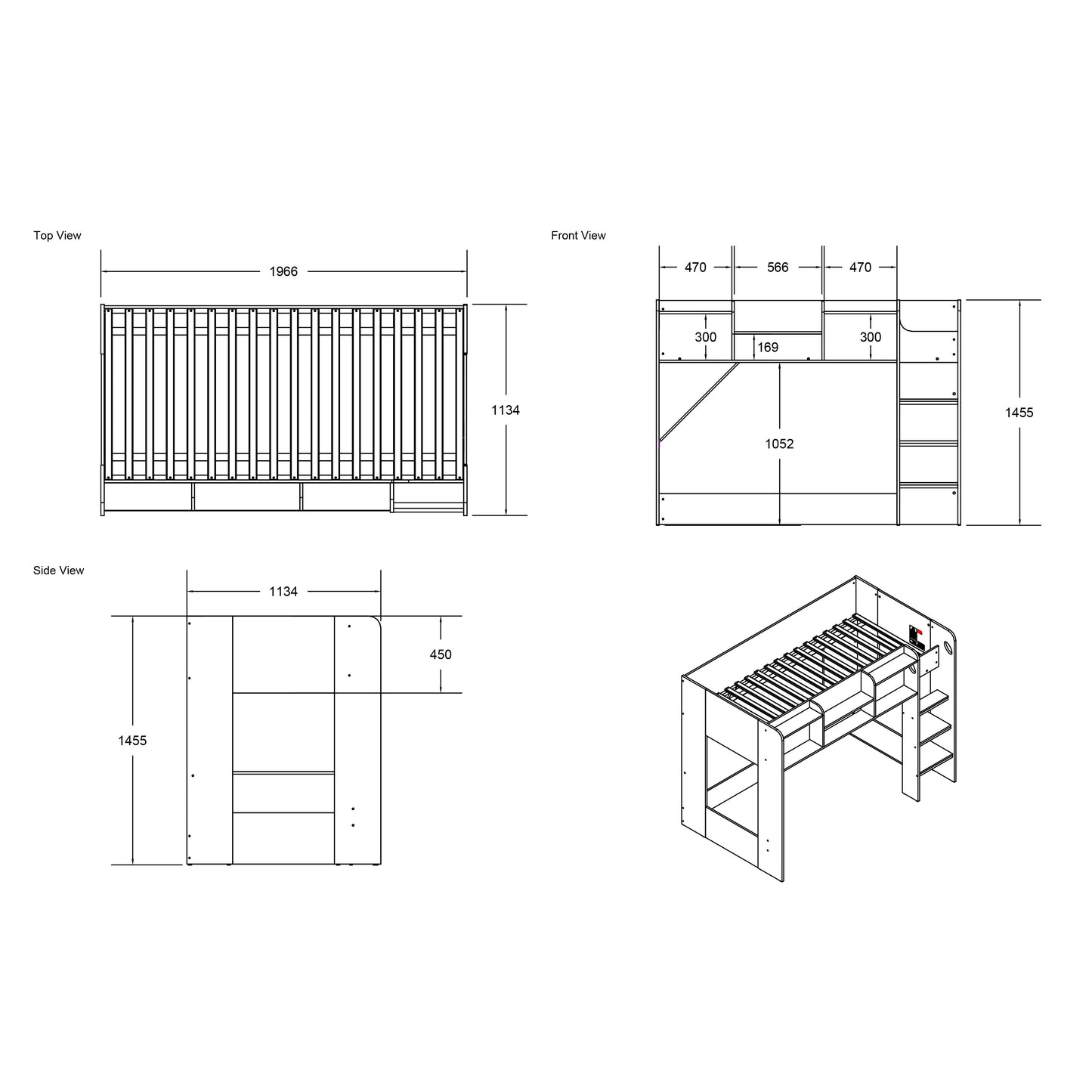 Flair Wizard Junior L Shaped Bunk Bed - Grey