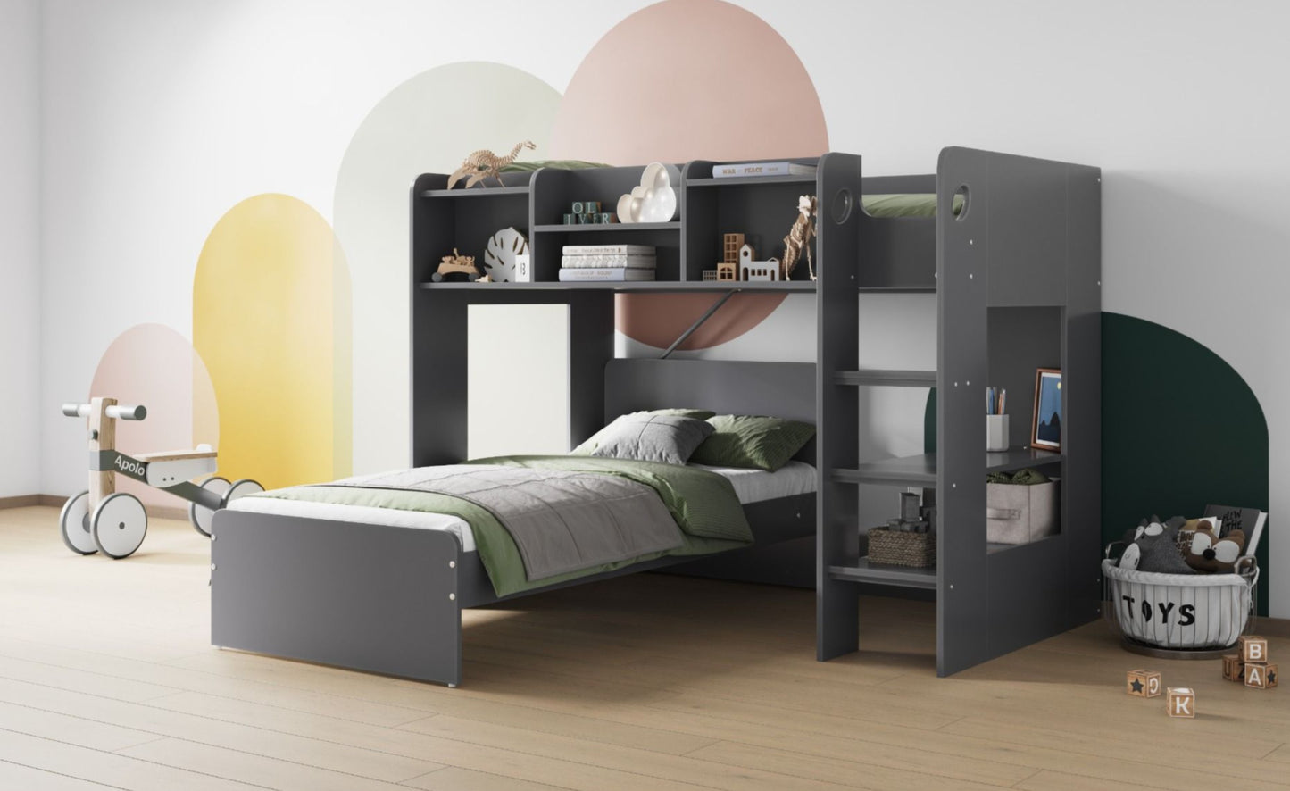 Flair Wizard Junior L Shaped Bunk Bed - Grey