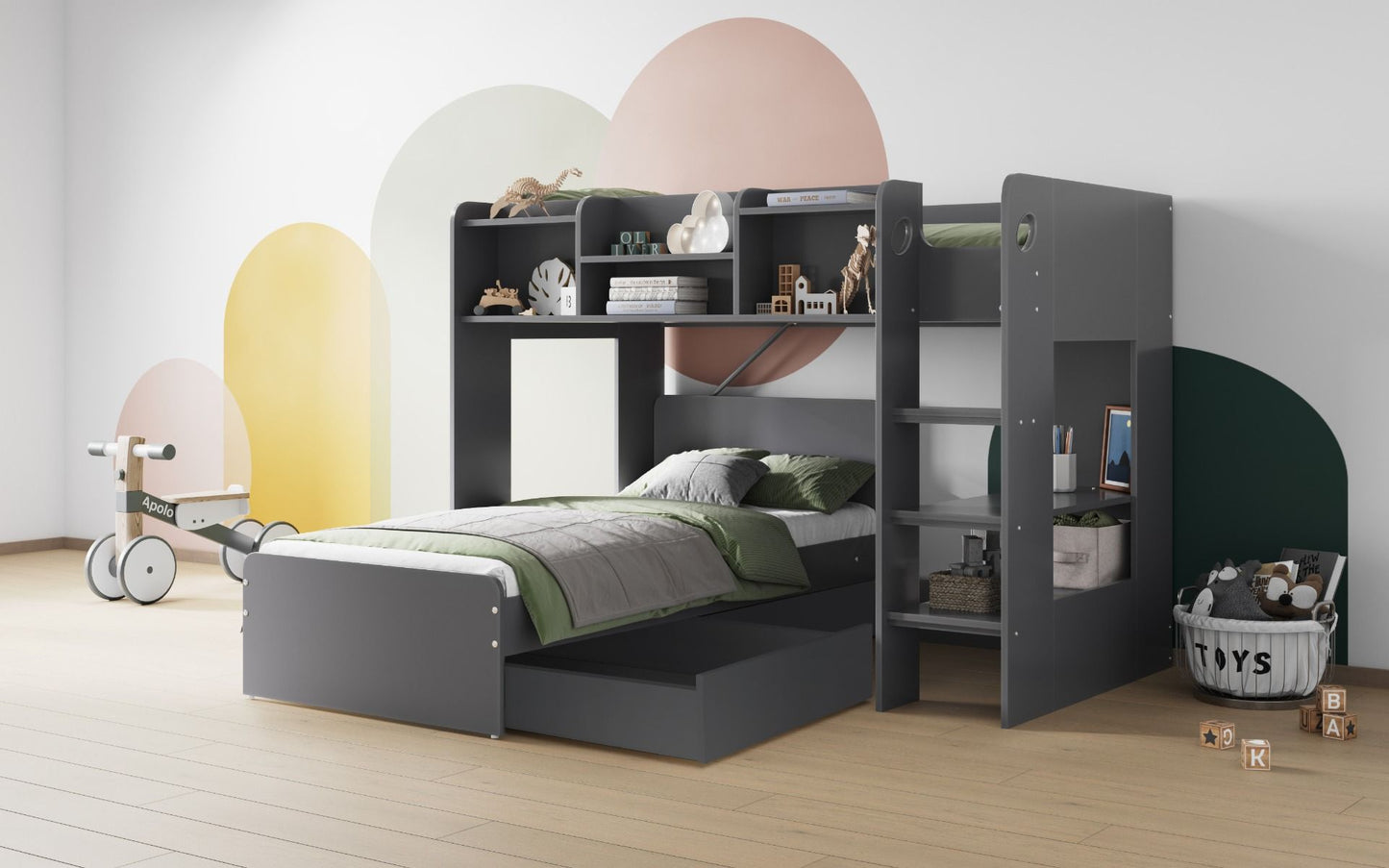 Flair Wizard Junior L Shaped Bunk Bed - Grey