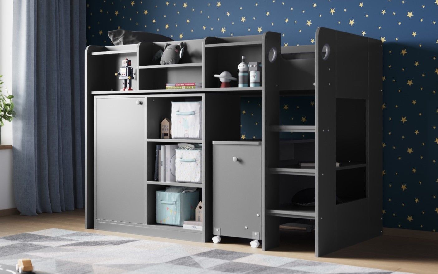 Flair Wizard Junior Mid High Sleeper Workstation - Grey