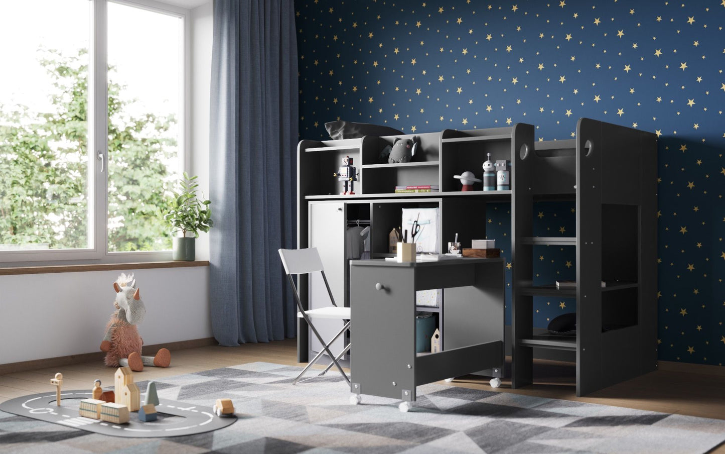 Flair Wizard Junior Mid High Sleeper Workstation - Grey