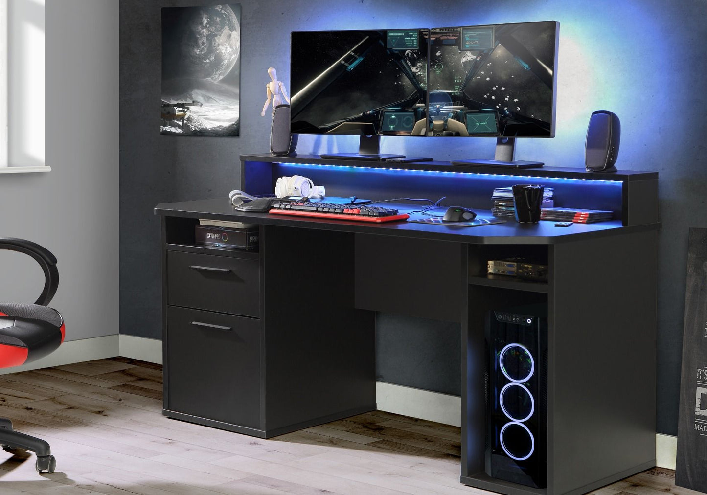 Flair Power Z Computer Gaming Desk with Colour Changing Led Lights