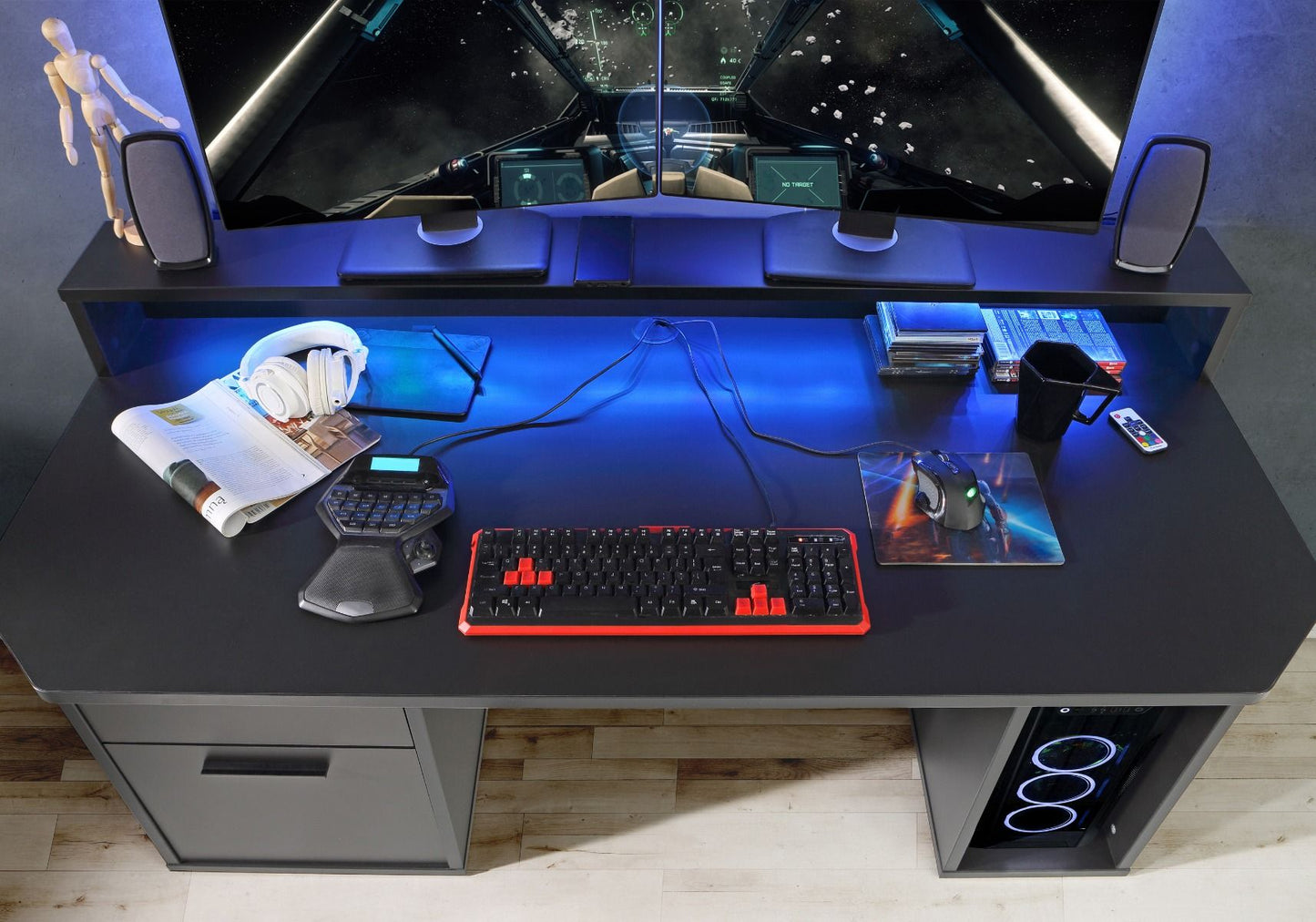 Flair Power Z Computer Gaming Desk with Colour Changing Led Lights